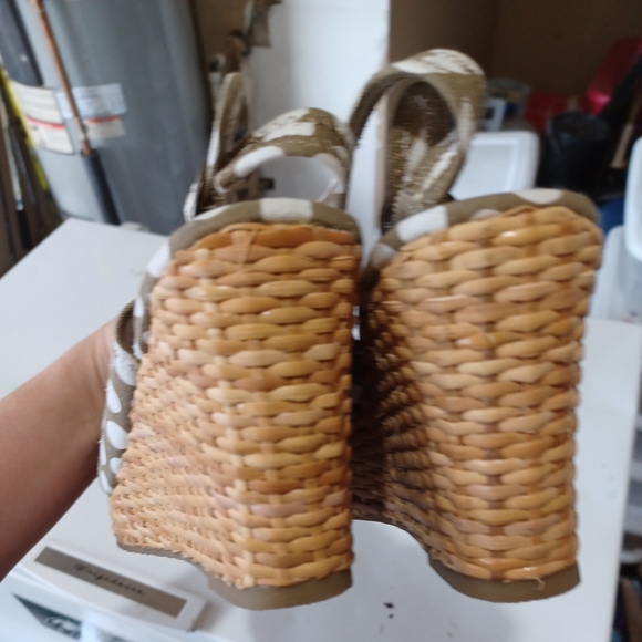 Bongo Brown White Open Toe Polka Dot Slip On Womens 9.5m Pre Owned - Picture 7 of 9